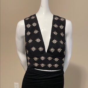 Elizabeth&James Vintage Black Embellished Deep V-Neck Halter Crop Top NWOT S